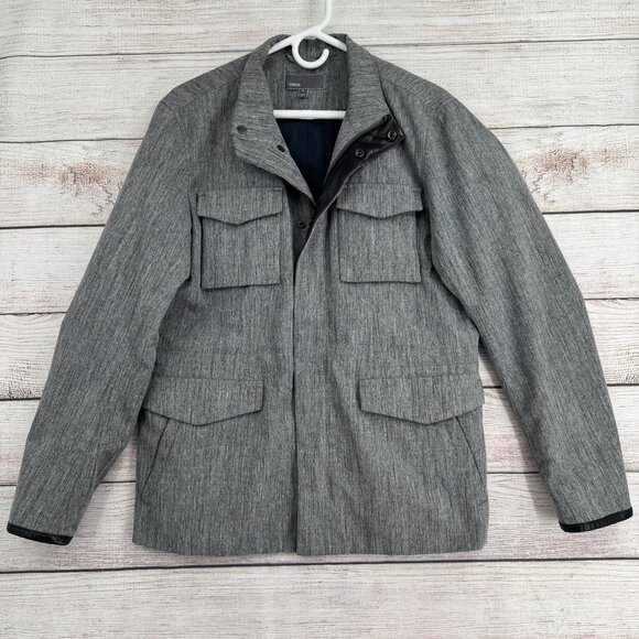 Vince Cargo Explorer Jacket‎ Men's Size Medium Heathered Gray/Black Lamb Leather - Picture 1 of 15